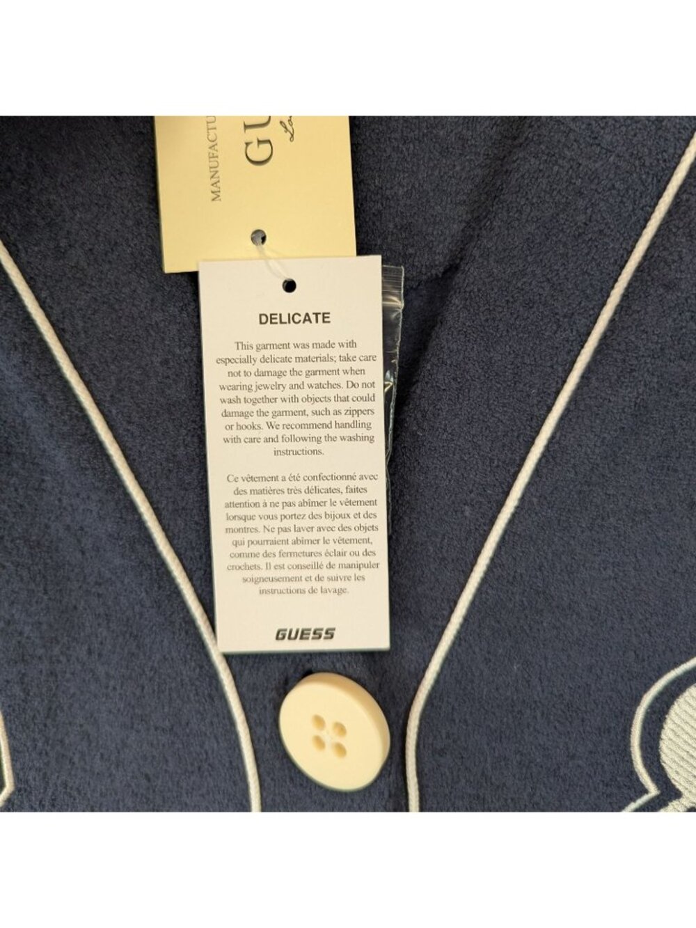 GUESS Womens Medium Navy Blue Fleece Varsity Cardigan Raquelle Button NWT - Picture 5 of 8